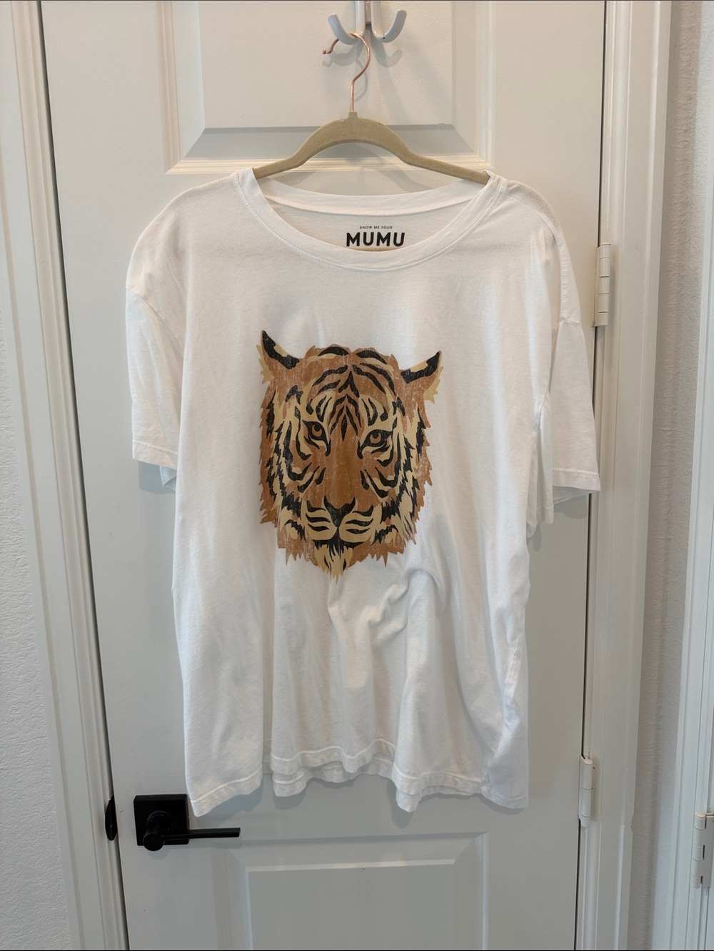 Show Me Your MuMu White Tee with Tiger Face Graphic
